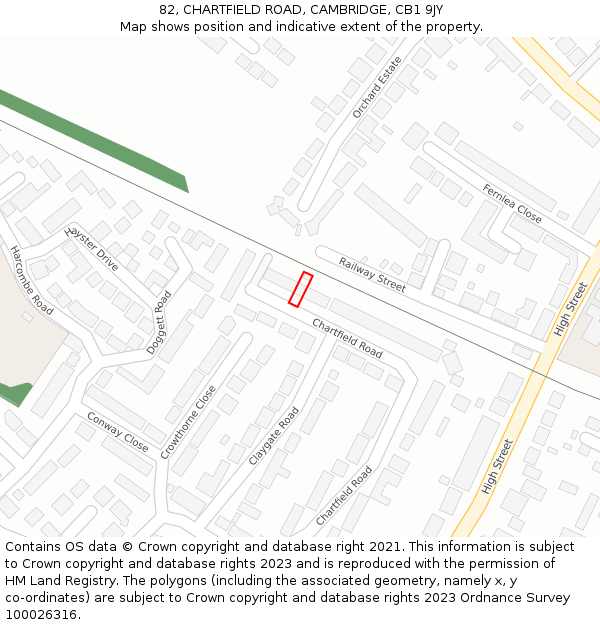 82, CHARTFIELD ROAD, CAMBRIDGE, CB1 9JY: Location map and indicative extent of plot