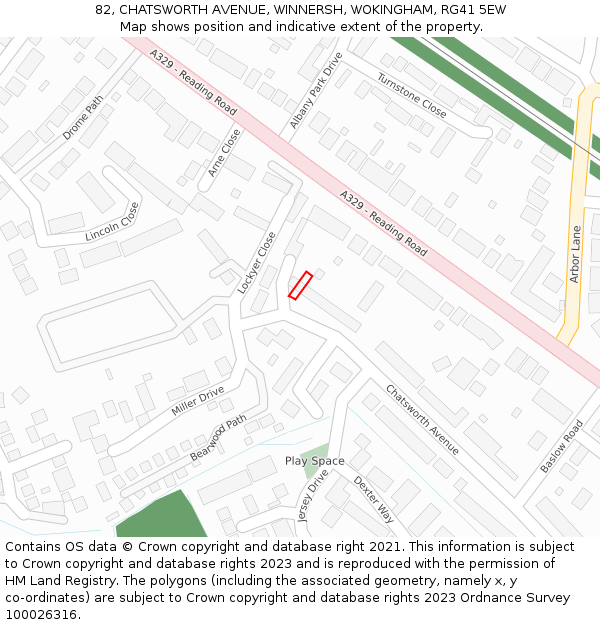 82, CHATSWORTH AVENUE, WINNERSH, WOKINGHAM, RG41 5EW: Location map and indicative extent of plot