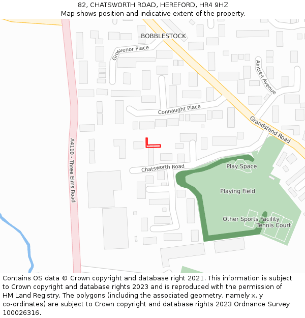 82, CHATSWORTH ROAD, HEREFORD, HR4 9HZ: Location map and indicative extent of plot