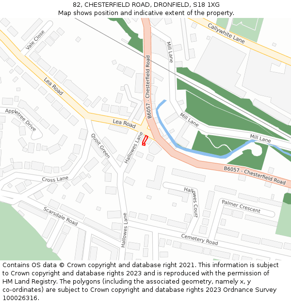 82, CHESTERFIELD ROAD, DRONFIELD, S18 1XG: Location map and indicative extent of plot