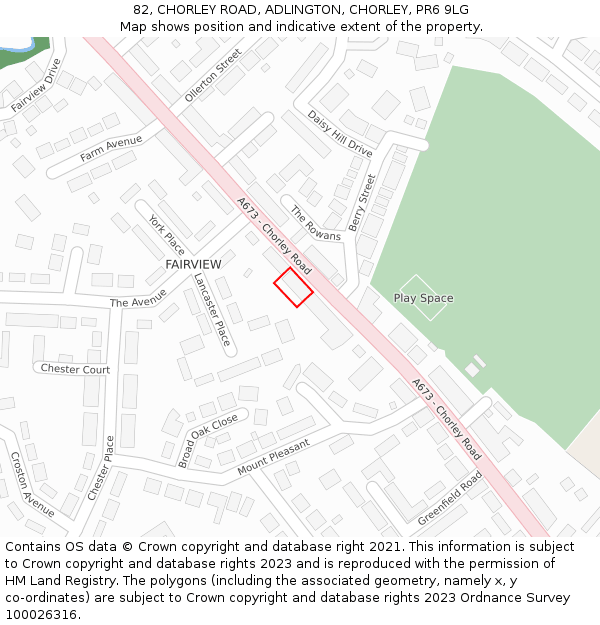 82, CHORLEY ROAD, ADLINGTON, CHORLEY, PR6 9LG: Location map and indicative extent of plot
