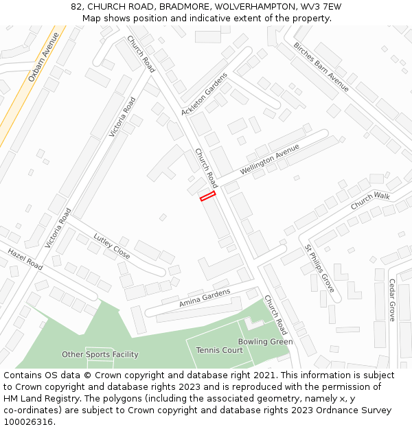 82, CHURCH ROAD, BRADMORE, WOLVERHAMPTON, WV3 7EW: Location map and indicative extent of plot