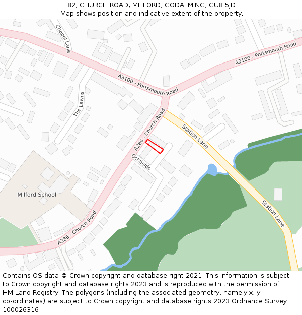 82, CHURCH ROAD, MILFORD, GODALMING, GU8 5JD: Location map and indicative extent of plot