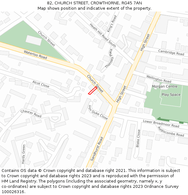 82, CHURCH STREET, CROWTHORNE, RG45 7AN: Location map and indicative extent of plot