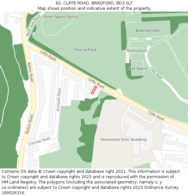 82, CLIFFE ROAD, BRADFORD, BD3 0LT: Location map and indicative extent of plot