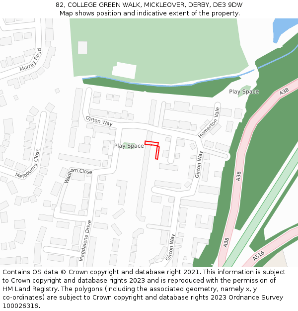 82, COLLEGE GREEN WALK, MICKLEOVER, DERBY, DE3 9DW: Location map and indicative extent of plot