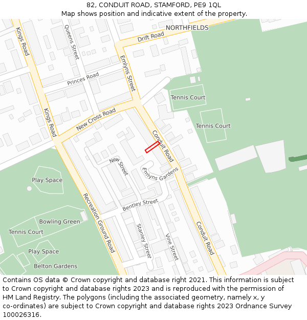 82, CONDUIT ROAD, STAMFORD, PE9 1QL: Location map and indicative extent of plot