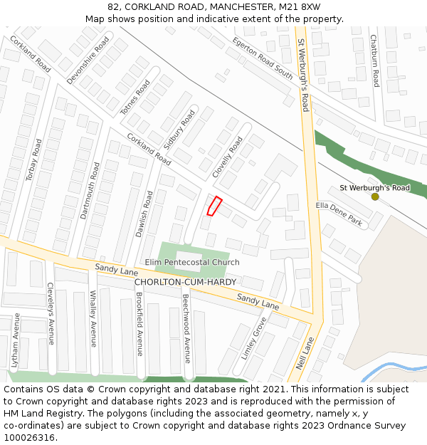 82, CORKLAND ROAD, MANCHESTER, M21 8XW: Location map and indicative extent of plot