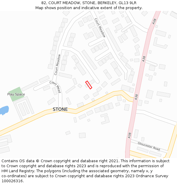 82, COURT MEADOW, STONE, BERKELEY, GL13 9LR: Location map and indicative extent of plot