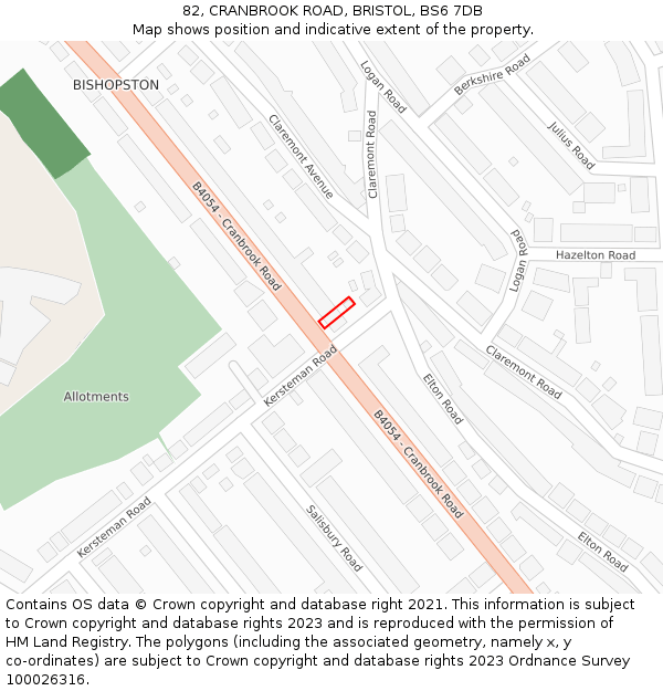 82, CRANBROOK ROAD, BRISTOL, BS6 7DB: Location map and indicative extent of plot