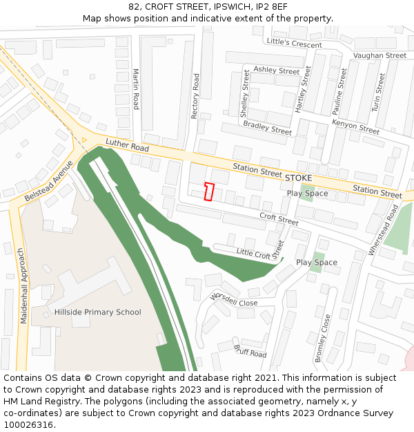 82, CROFT STREET, IPSWICH, IP2 8EF: Location map and indicative extent of plot