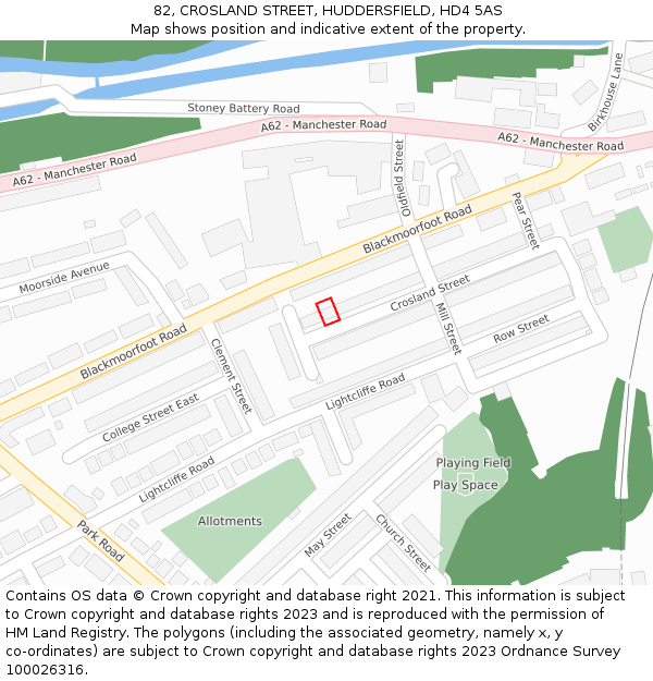 82, CROSLAND STREET, HUDDERSFIELD, HD4 5AS: Location map and indicative extent of plot