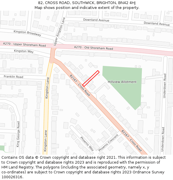 82, CROSS ROAD, SOUTHWICK, BRIGHTON, BN42 4HJ: Location map and indicative extent of plot
