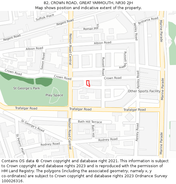 82, CROWN ROAD, GREAT YARMOUTH, NR30 2JH: Location map and indicative extent of plot