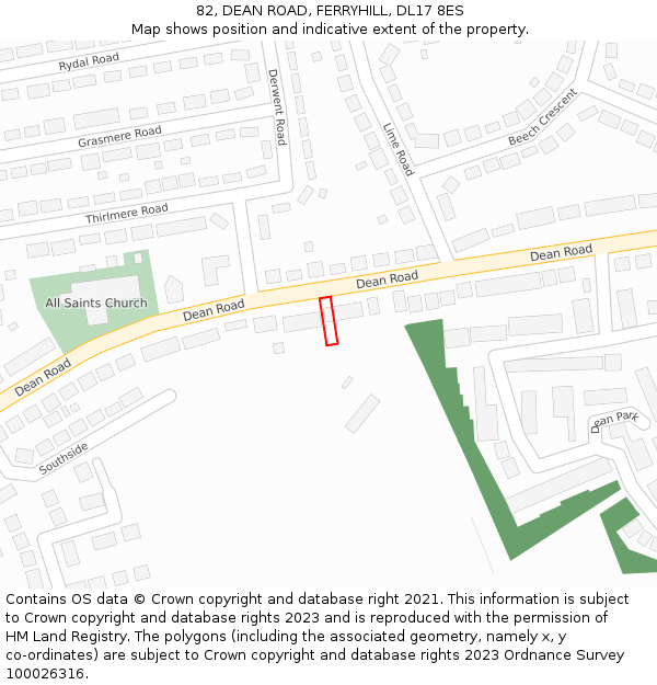 82, DEAN ROAD, FERRYHILL, DL17 8ES: Location map and indicative extent of plot