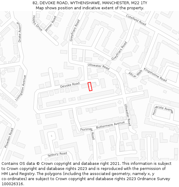82, DEVOKE ROAD, WYTHENSHAWE, MANCHESTER, M22 1TY: Location map and indicative extent of plot
