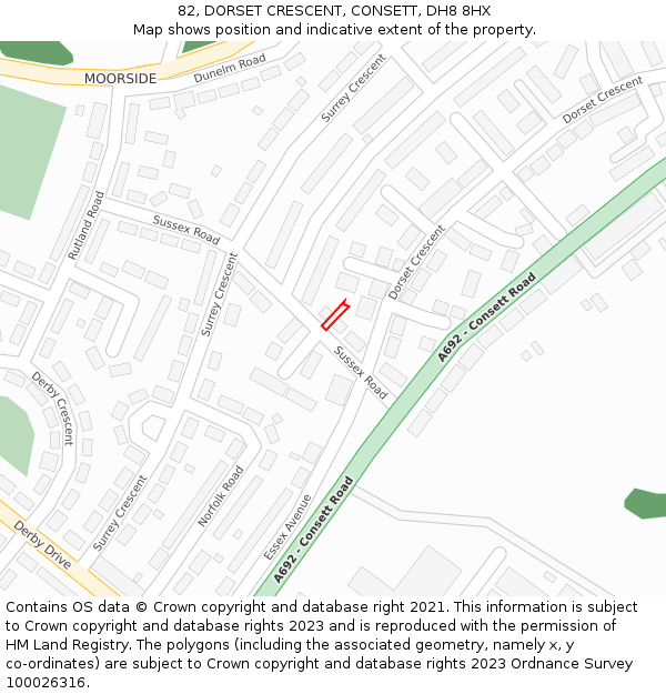 82, DORSET CRESCENT, CONSETT, DH8 8HX: Location map and indicative extent of plot