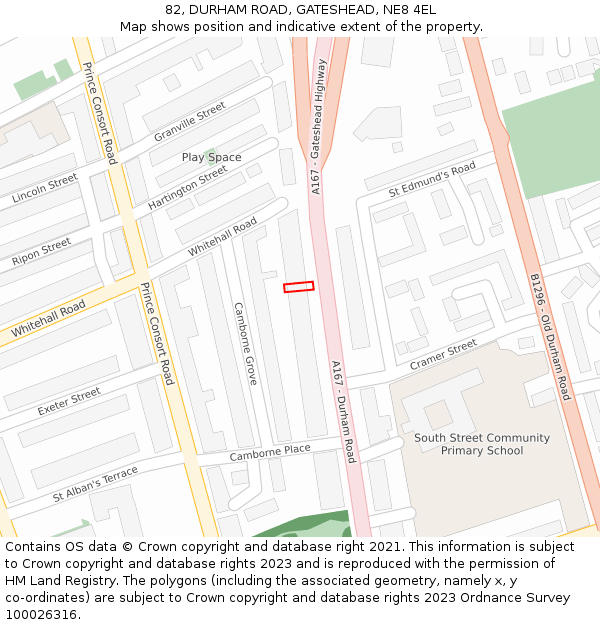 82, DURHAM ROAD, GATESHEAD, NE8 4EL: Location map and indicative extent of plot