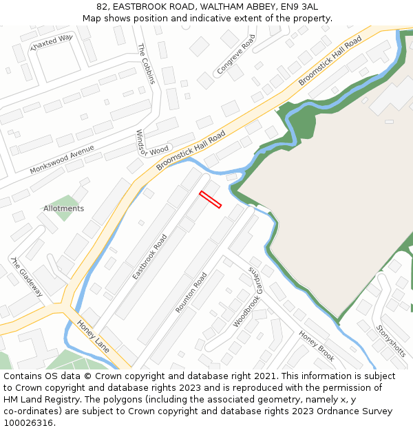 82, EASTBROOK ROAD, WALTHAM ABBEY, EN9 3AL: Location map and indicative extent of plot