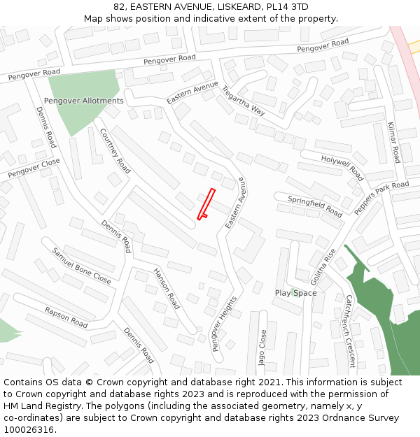 82, EASTERN AVENUE, LISKEARD, PL14 3TD: Location map and indicative extent of plot