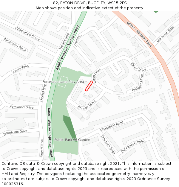82, EATON DRIVE, RUGELEY, WS15 2FS: Location map and indicative extent of plot