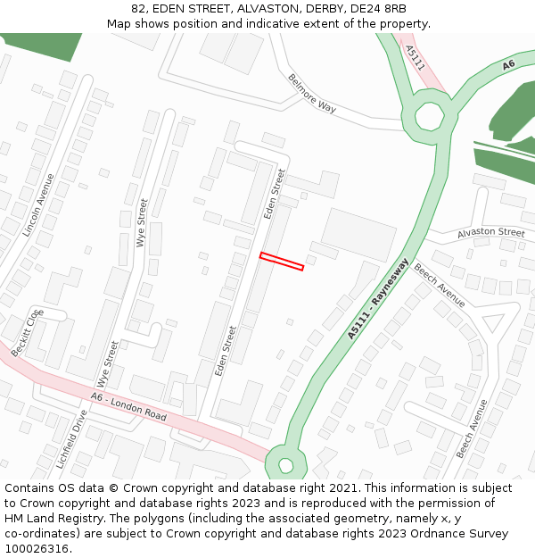 82, EDEN STREET, ALVASTON, DERBY, DE24 8RB: Location map and indicative extent of plot