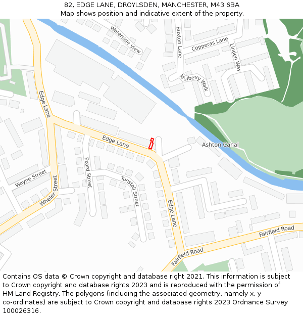 82, EDGE LANE, DROYLSDEN, MANCHESTER, M43 6BA: Location map and indicative extent of plot