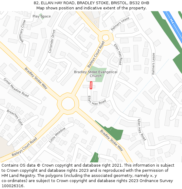 82, ELLAN HAY ROAD, BRADLEY STOKE, BRISTOL, BS32 0HB: Location map and indicative extent of plot
