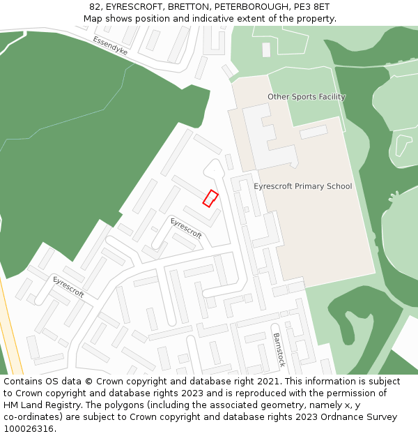 82, EYRESCROFT, BRETTON, PETERBOROUGH, PE3 8ET: Location map and indicative extent of plot