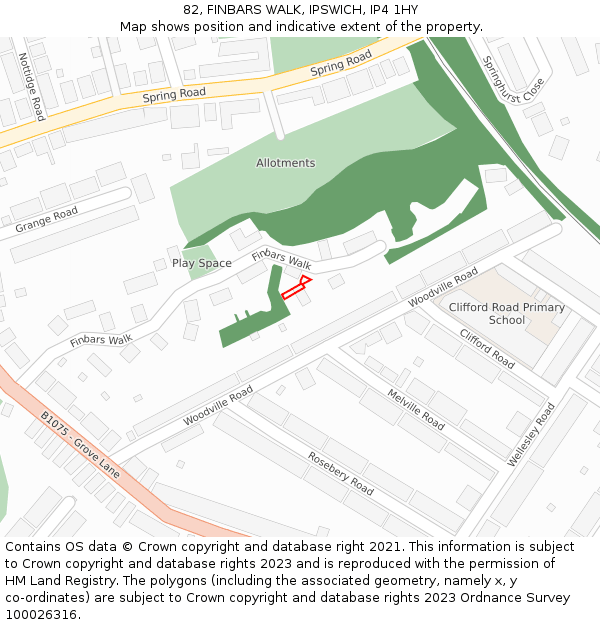 82, FINBARS WALK, IPSWICH, IP4 1HY: Location map and indicative extent of plot