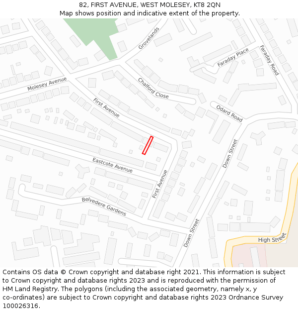 82, FIRST AVENUE, WEST MOLESEY, KT8 2QN: Location map and indicative extent of plot