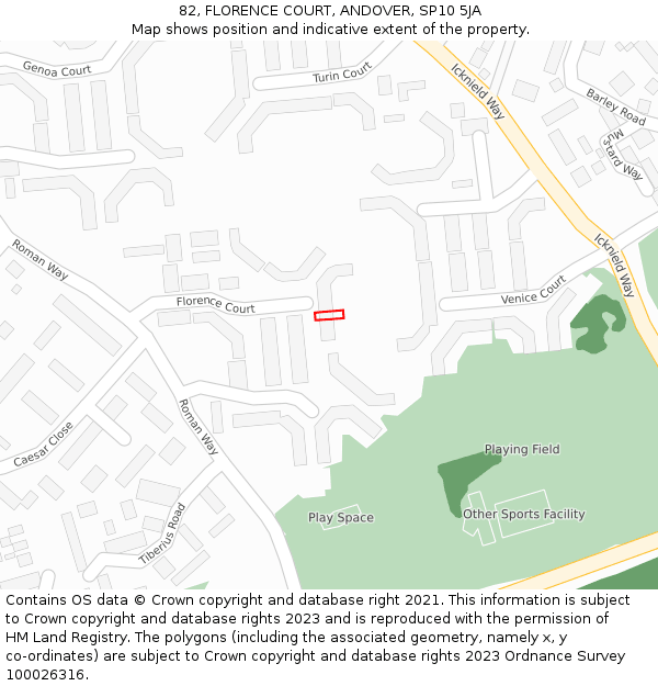 82, FLORENCE COURT, ANDOVER, SP10 5JA: Location map and indicative extent of plot