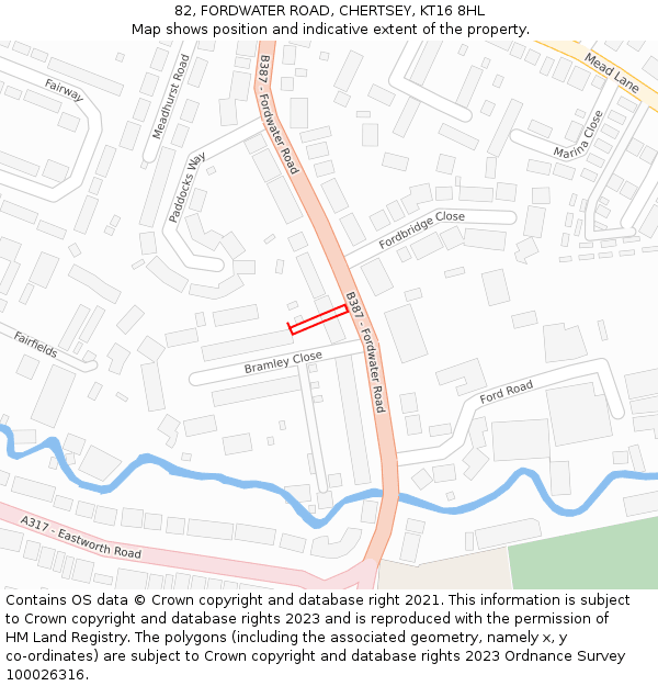 82, FORDWATER ROAD, CHERTSEY, KT16 8HL: Location map and indicative extent of plot