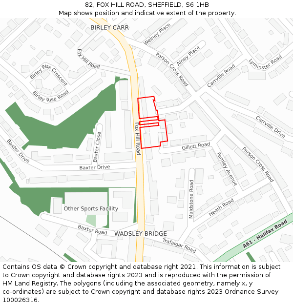 82, FOX HILL ROAD, SHEFFIELD, S6 1HB: Location map and indicative extent of plot