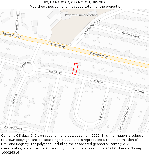 82, FRIAR ROAD, ORPINGTON, BR5 2BP: Location map and indicative extent of plot
