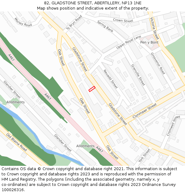 82, GLADSTONE STREET, ABERTILLERY, NP13 1NE: Location map and indicative extent of plot