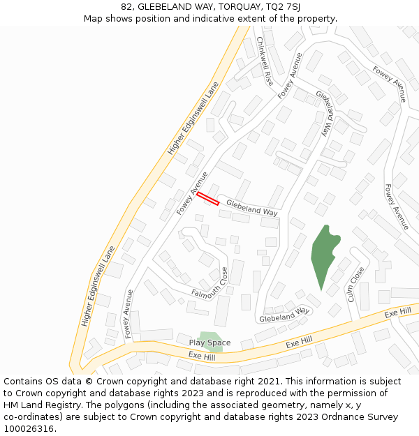 82, GLEBELAND WAY, TORQUAY, TQ2 7SJ: Location map and indicative extent of plot