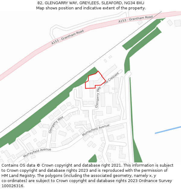 82, GLENGARRY WAY, GREYLEES, SLEAFORD, NG34 8XU: Location map and indicative extent of plot