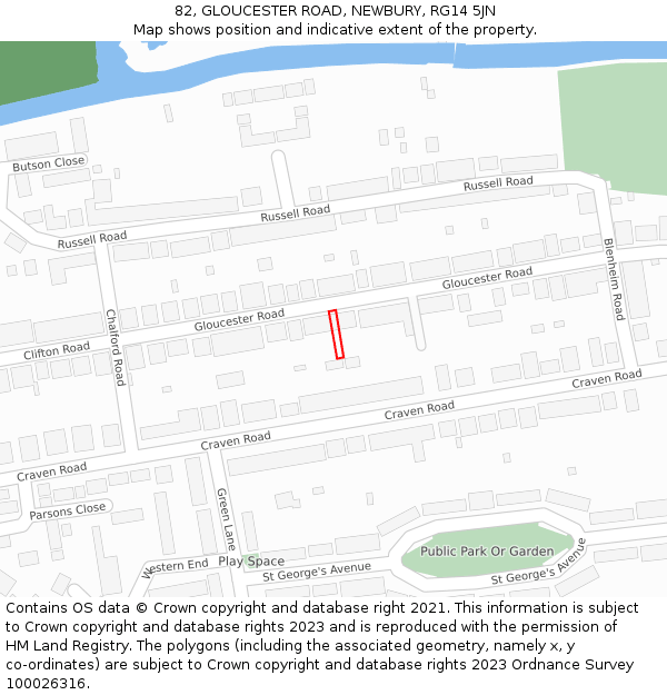 82, GLOUCESTER ROAD, NEWBURY, RG14 5JN: Location map and indicative extent of plot
