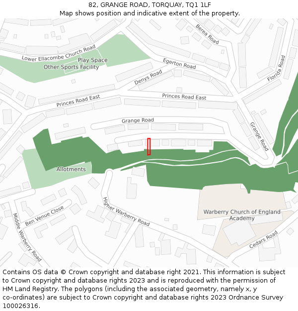 82, GRANGE ROAD, TORQUAY, TQ1 1LF: Location map and indicative extent of plot