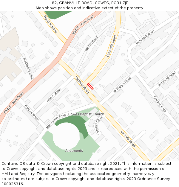 82, GRANVILLE ROAD, COWES, PO31 7JF: Location map and indicative extent of plot