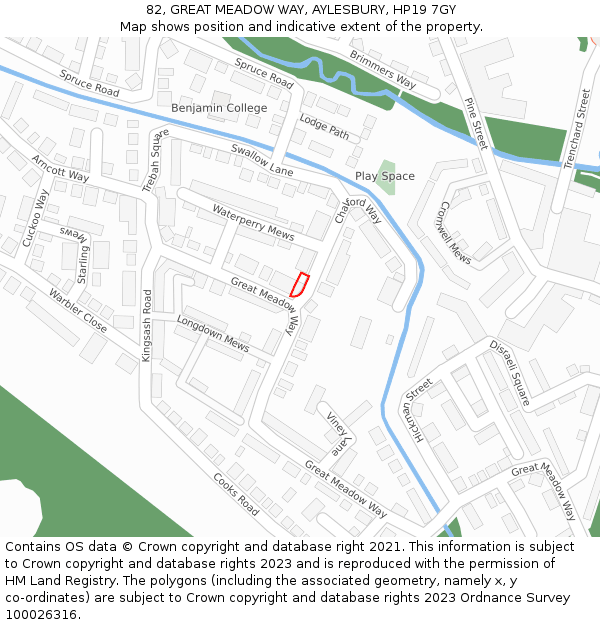 82, GREAT MEADOW WAY, AYLESBURY, HP19 7GY: Location map and indicative extent of plot