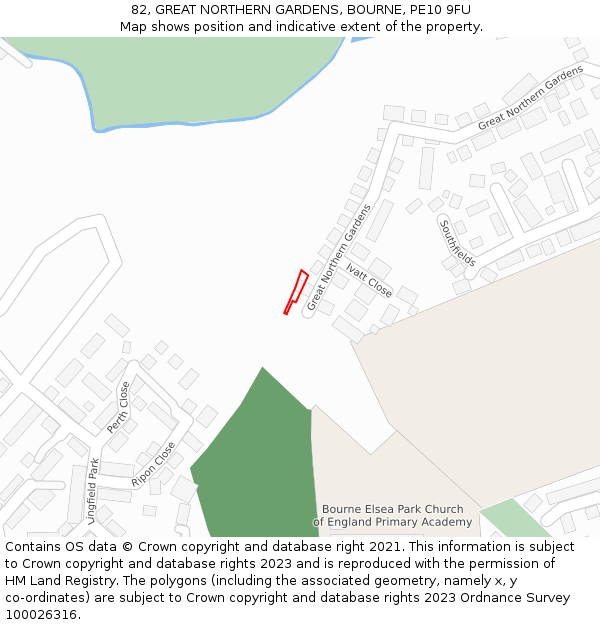82, GREAT NORTHERN GARDENS, BOURNE, PE10 9FU: Location map and indicative extent of plot