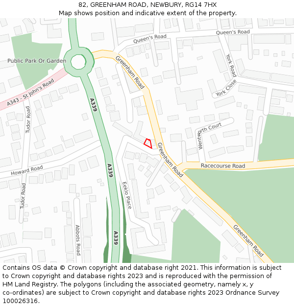 82, GREENHAM ROAD, NEWBURY, RG14 7HX: Location map and indicative extent of plot