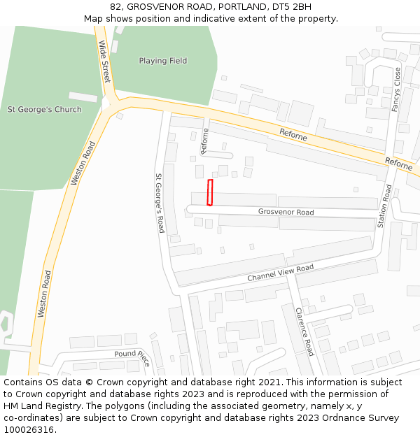 82, GROSVENOR ROAD, PORTLAND, DT5 2BH: Location map and indicative extent of plot