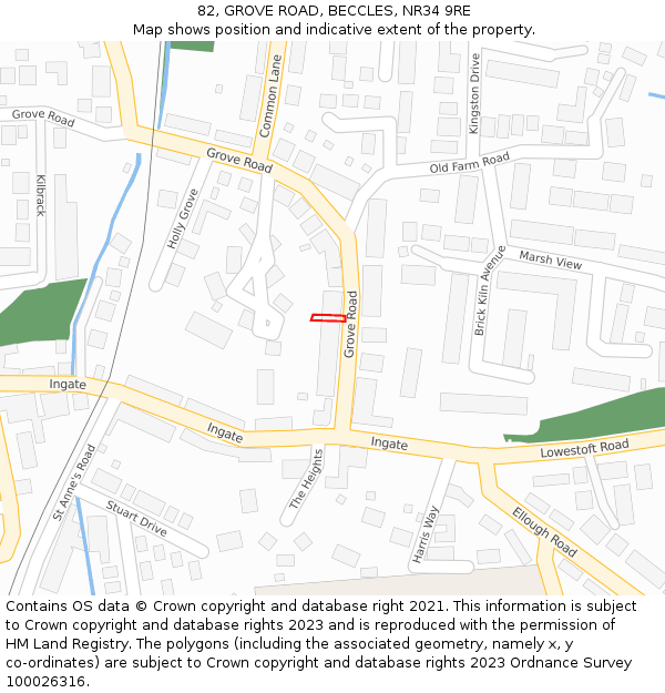 82, GROVE ROAD, BECCLES, NR34 9RE: Location map and indicative extent of plot