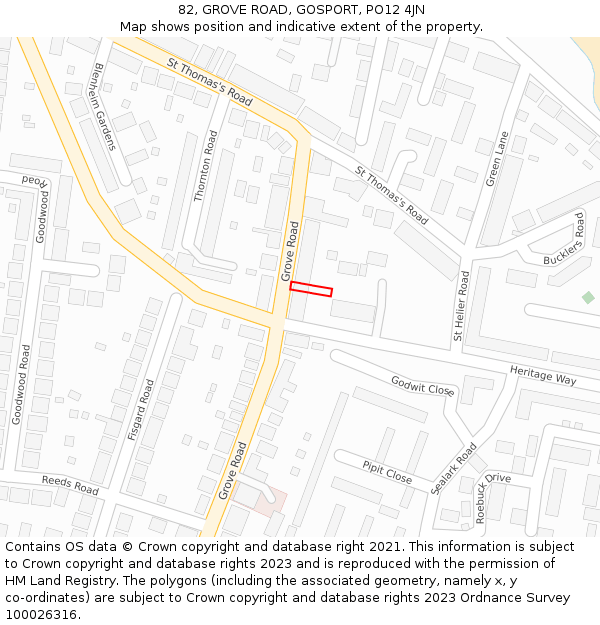 82, GROVE ROAD, GOSPORT, PO12 4JN: Location map and indicative extent of plot