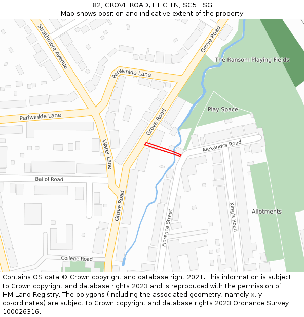82, GROVE ROAD, HITCHIN, SG5 1SG: Location map and indicative extent of plot
