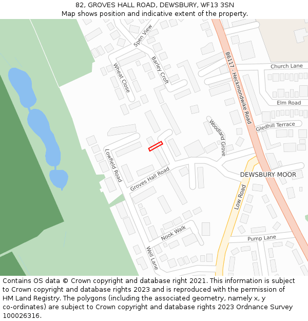 82, GROVES HALL ROAD, DEWSBURY, WF13 3SN: Location map and indicative extent of plot