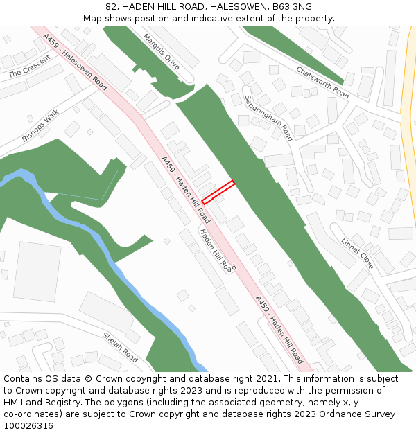 82, HADEN HILL ROAD, HALESOWEN, B63 3NG: Location map and indicative extent of plot